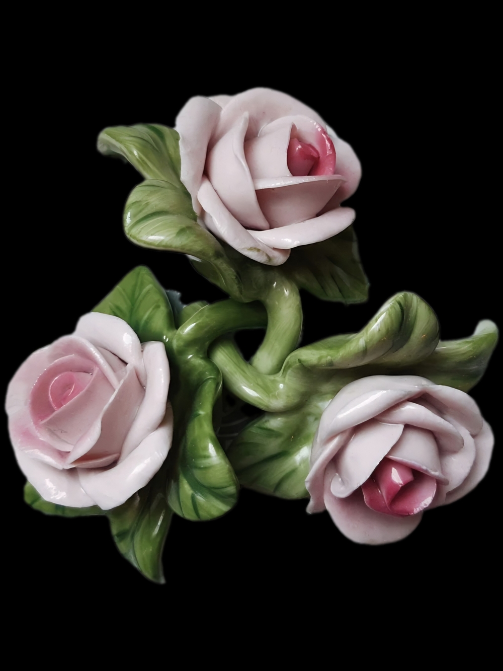 Porcelain Pink Rose Trio Decorative Figurine Vintage